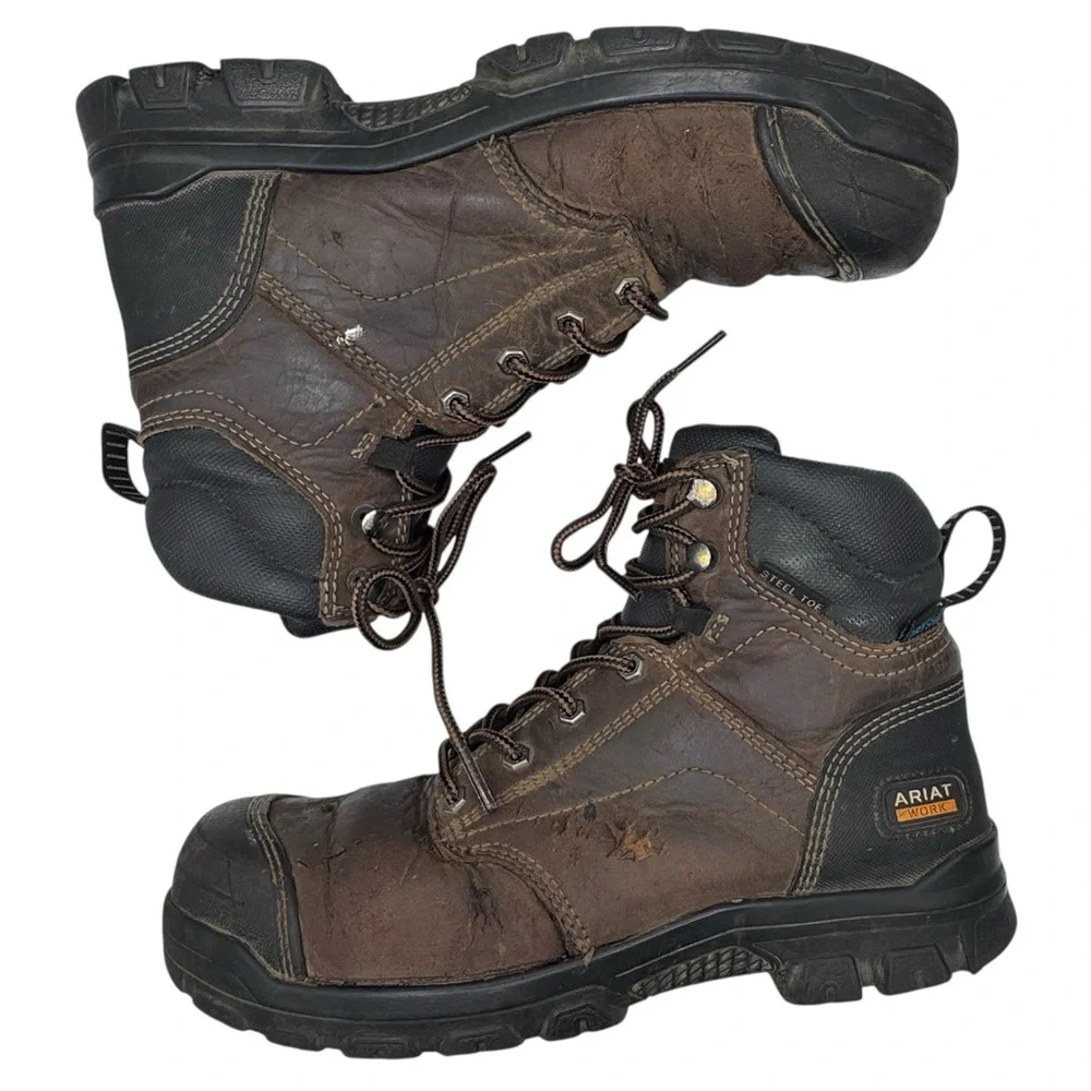 Ariat Steel Toe Waterproof Men's Dark Brown Leather Work Boots - Size 7.5